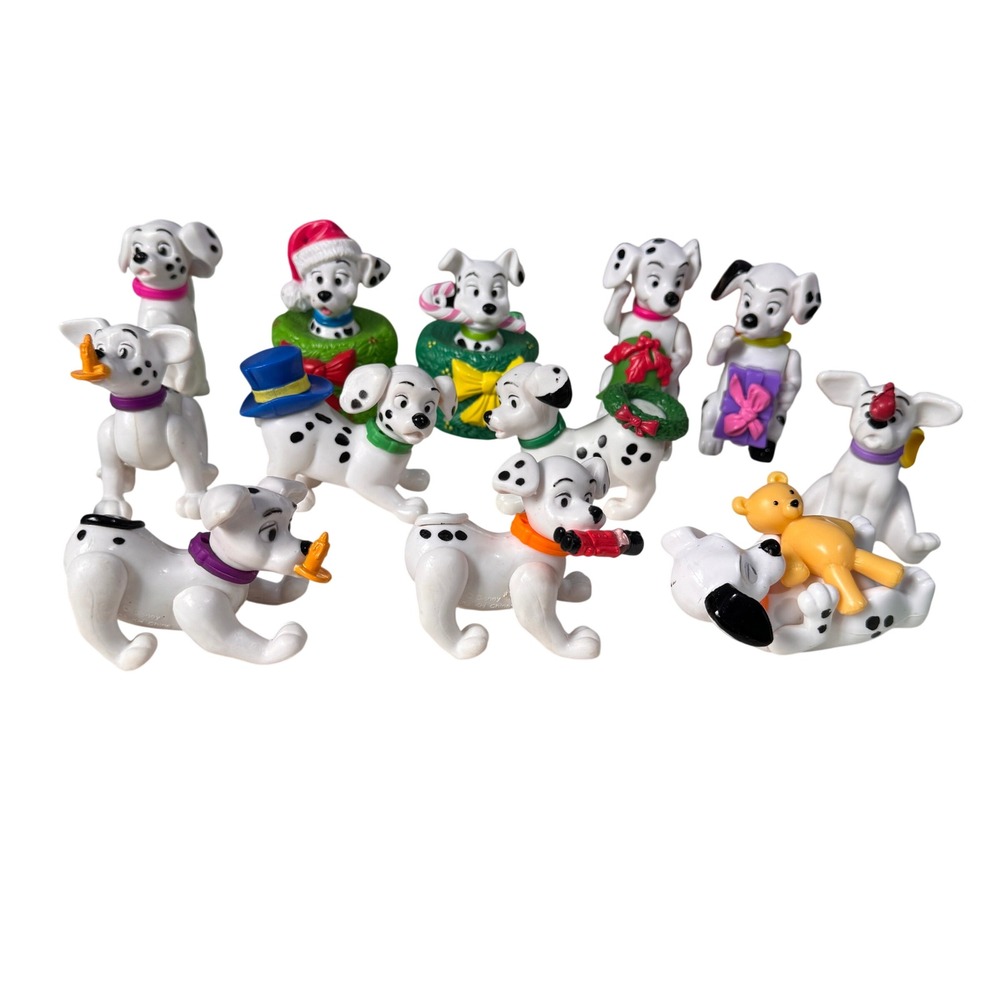 Disney 101 Dalmatians Christmas PVC Figure Set Vintage Holiday Puppies 12pc